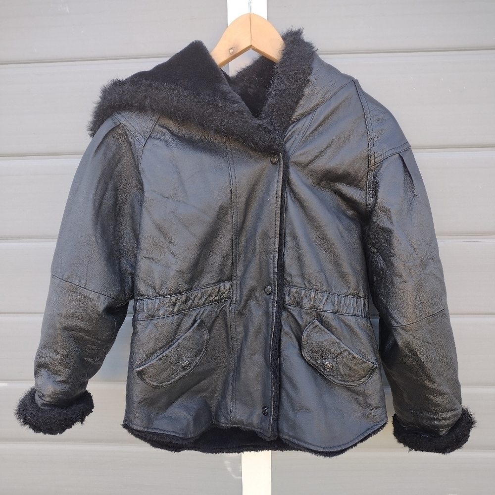 Reversible Girls Genuine Leather Jacket M (10-12)